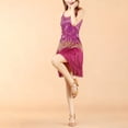thumbnail image 3 of IWRICH Women's Dance Dress Tassel Salsa Dancewear Sequin Fringe Dress Modern Ballroom Outfits Hot Pink One Size, 3 of 6