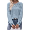 thumbnail image 3 of Camisas de Larga para Mujer, Moda Otoño 2025, Blusas Elegantes e Informales, Blusas Tipo Túnica Plisadas con Cuello Redondo. Azul S, 3 of 10