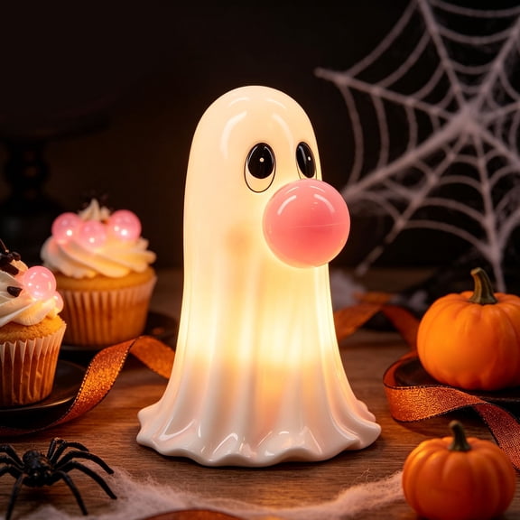 Halloween Ghost Decor,Halloween Desk Decor,Halloween Decorations, Blow Mold Ghost Decor with Bubble Light, Iridescent Lighted Ghost Halloween Decor, Vintage Tabletop Decor(White 6IN)