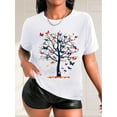 thumbnail image 1 of Colorful Butterfly Tree Print Sports T-shirt, Fashion Short Sleeve Round Neck Casual Top, Women's Activewear, 1 of 7