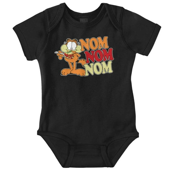 Funny Retro Garfield Cartoon Nom Nom Romper Boys or Girls Infant Baby Brisco Brands NB
