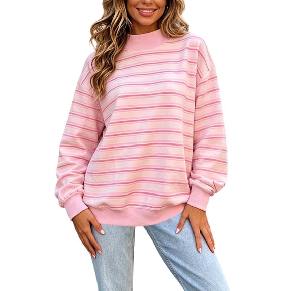 DISKEBUISS Women's Striped Mock Neck Sweatshirt Casual Loose Long Sleeve Pullover Tops Fashion Shirts for Fall Daily