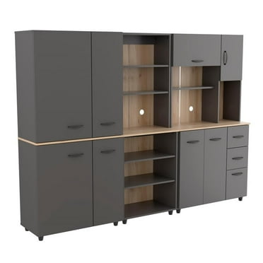Pemberly Row 3-Piece Garage Cabinet Set in Dark Gray and Maple