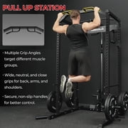 Mikolo Multi-Functional Squat Rack with LAT Pulldown System Exercise Power Cages, Metal Black