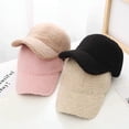 thumbnail image 3 of Unisex Baseball Hat Adjustable Thicken Solid Color Curved Brim Artificial Lamb Wool Windproof Sun Protection Cap for Daily Wear, 3 of 8