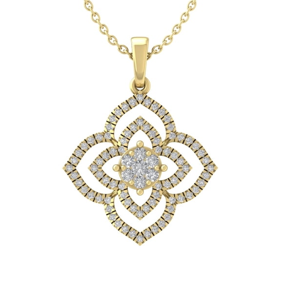 ARAIYA FINE JEWELRY 10K Yellow Gold Lab Grown Diamond Composite Cluster Pendant Silver Yellow Plating Cable Chain Necklace (1/2 cttw, D-F Color, VS Clarity) 18"