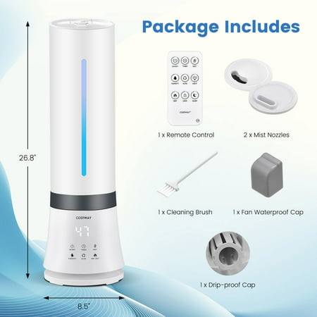 Costway Humidifier for Large Room 9L Warm & Cool Mist Top Fill Ultrasonic Air Vaporizer - White