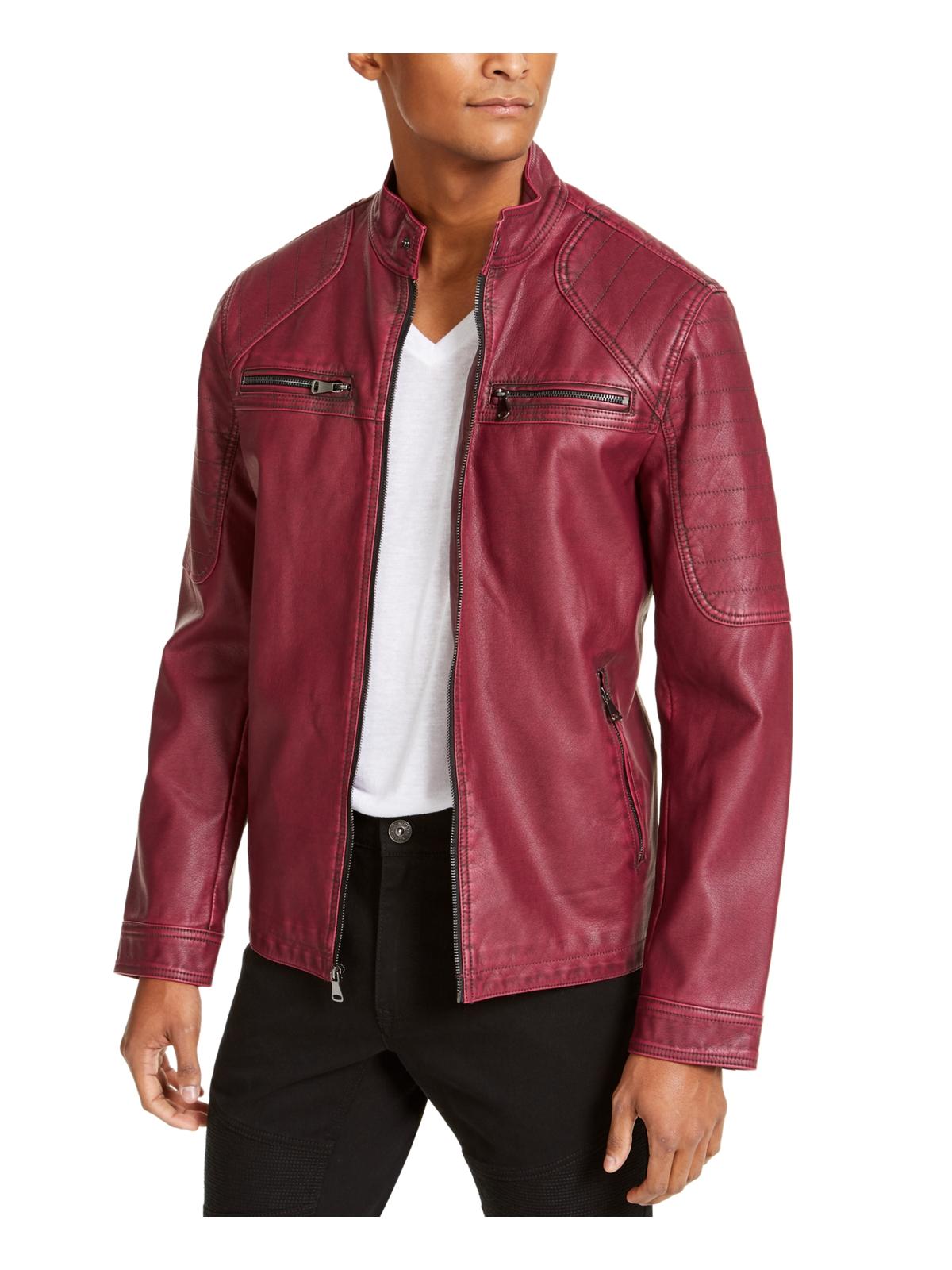 INC Mens Faux Leather Zipper Motorcycle 