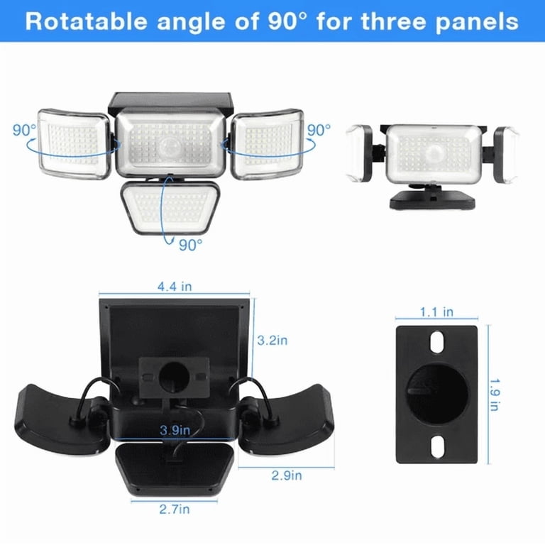 Solar Security Light, 4-Head, 3000 Lumens, 270° Wide Angle, 2-Pack photo 3