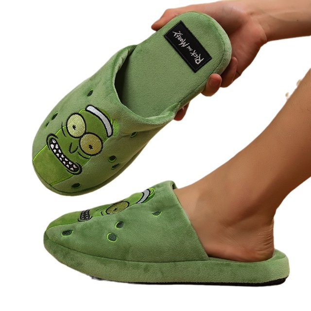 Rick and Morty Mens Slippers Adults Pickle Rick Green House Sliders