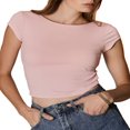 thumbnail image 1 of Backless Crop Tops for Women Summer Solid Color Short Sleeve Slim Fit T Shirt Basic Vest 2000s Clothes Clubwear, 1 of 5