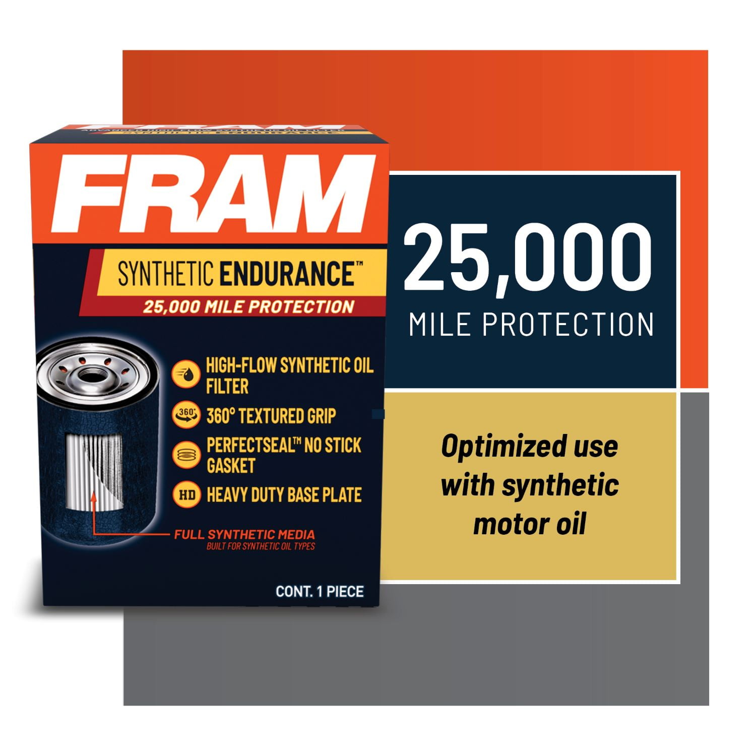 Fram Synthetic Endurance Premium Oil Filter, FE12811, 25K mile Filter for Hyundai and Kia Vehicles. 4.33" Height
