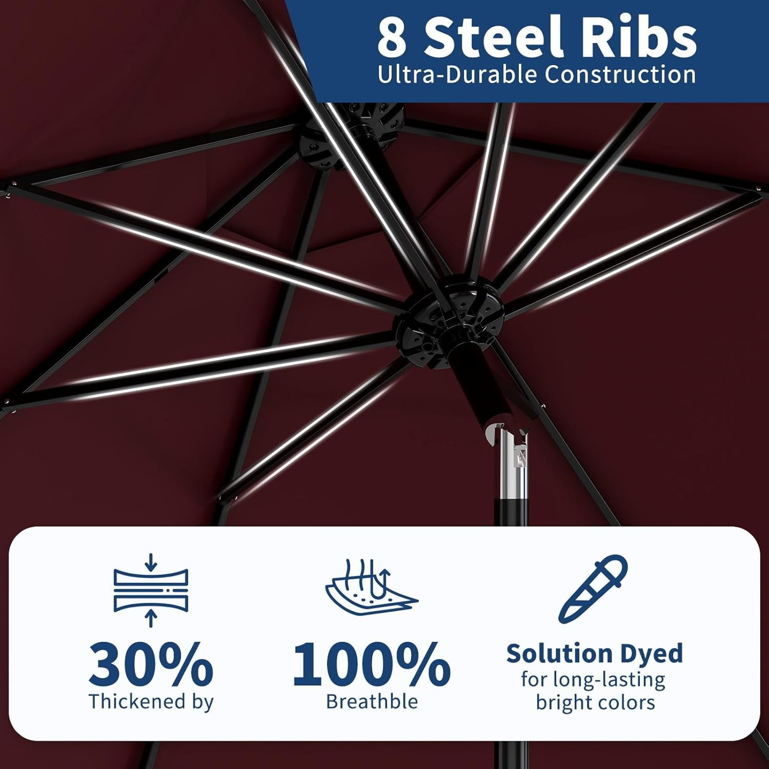 Garvee Outdoor Octagon Patio Umbrella, 8.69 x 8.69 x 7.87 ft, 8 Sturdy Ribs, Dark Red