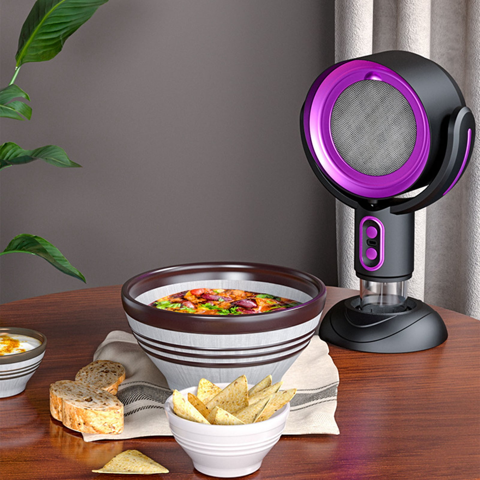 BIMZUC Desktop Range Hood 2 Speed Negative Ion USB Powered Portable Kitchen Exhaust Fan for Apartment 5V 8W, Black and Purple