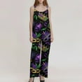 thumbnail image 4 of Fgvctg Womens Mardi Gras Jumpsuit Sleeveless Carnival Party Spaghetti Straps Overalls Dressy Wide Leg Pant Mask Print Bib Overalls Rompers Sprimg Pants With Pockets Black L, 4 of 4