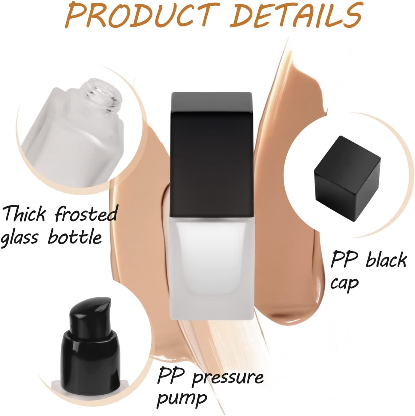 6 Pack 0.5oz Frosted Glass Foundation Bottle Travel Lotion Cream Sample Bottles With Black Pump Head