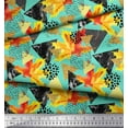 thumbnail image 2 of Soimoi Green Heavy Satin Fabric Triangle,Autumn Leaves & Brush Stroke Abstract Print Fabric by Yard 54 Inch Wide, 2 of 3