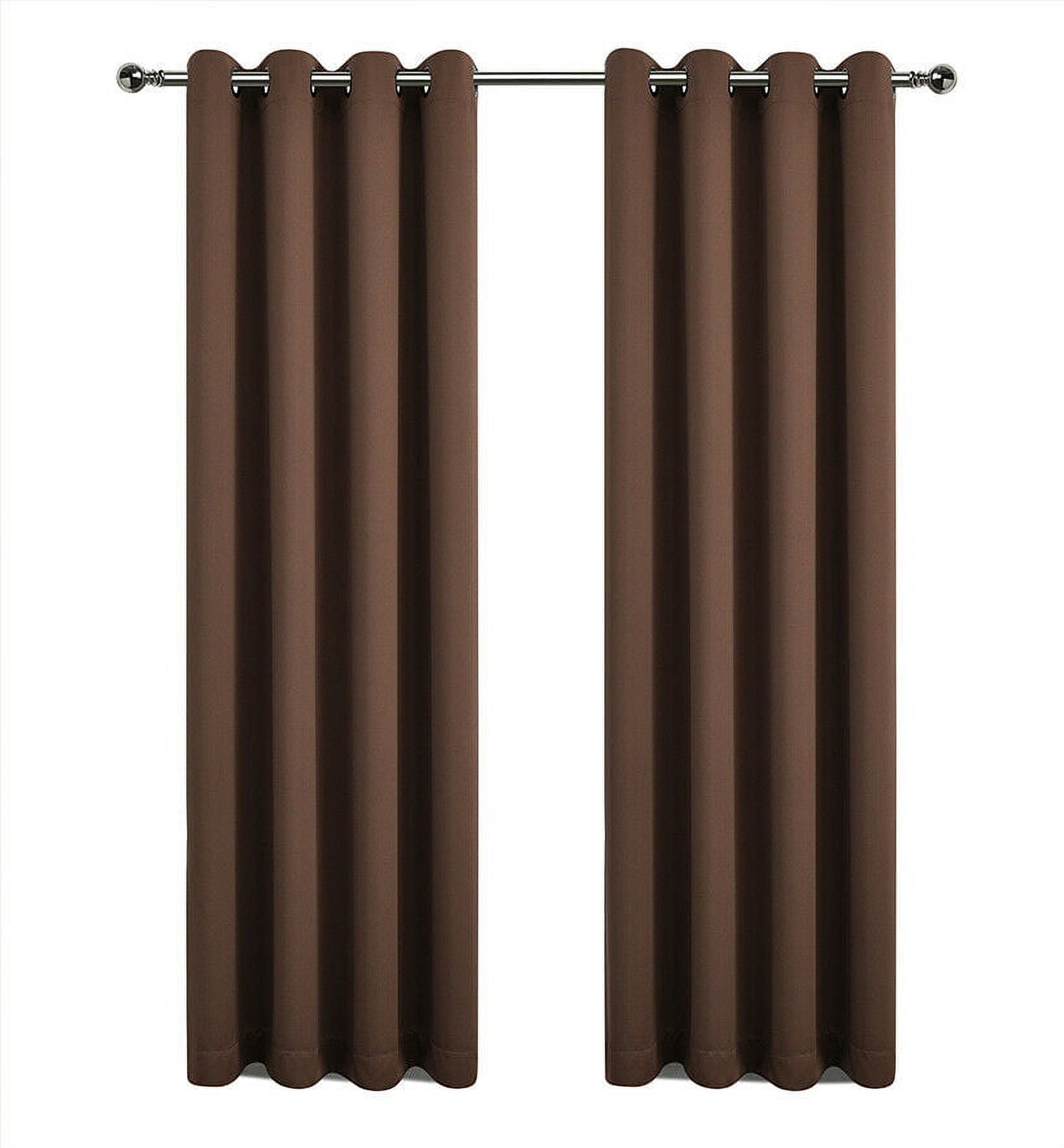 2 Pack: Solid Colored 100% Energy Saving Hotel Max Blackout Thermal Curtain Panels - Brown, 95 in. Long