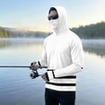 thumbnail image 2 of LTTVQM Men’s Full Coverage Breathable Sun Protection Hooded Pullover Clean Two Tone Striped Print Integrated Face Gaiter Light Cooling Outdoor Hiking Shirt White 2XL, 2 of 6