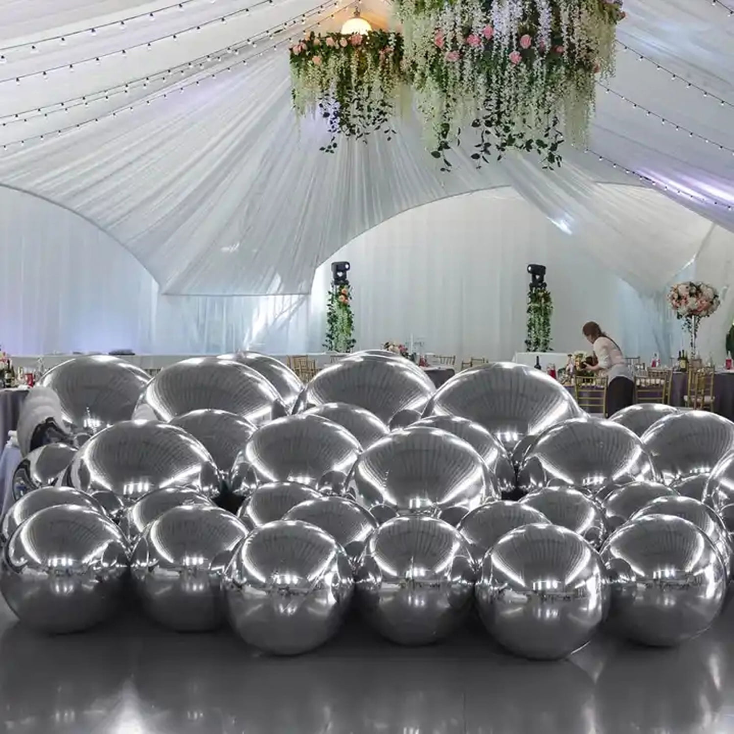 32" Hanging Silvery Inflatable Mirror Ball Giant Disco Inflatable Mirror Balloon Large Reflective Christmas Spheres For Stage Decoration