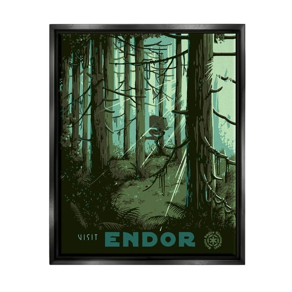 Stupell Industries Science Fiction Fantasy World Endor Graphic Art Jet Black Floating Framed Canvas Print Wall Art, Design by Matheus Lopes Castro