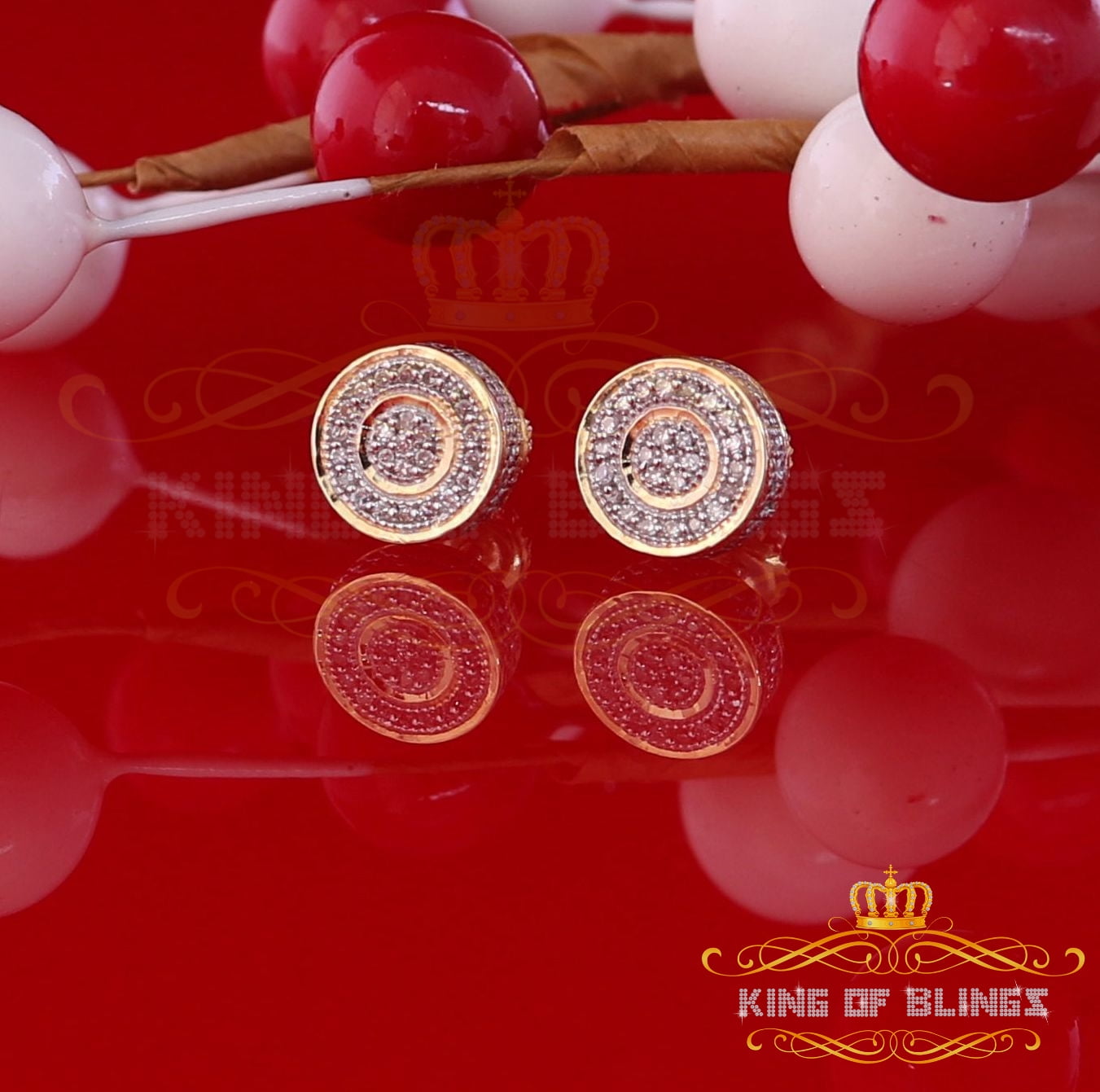 King of Bling's 10K Real Yellow Gold Real Diamond 0.15CT Men's/Women's Round Stud Micro Earring