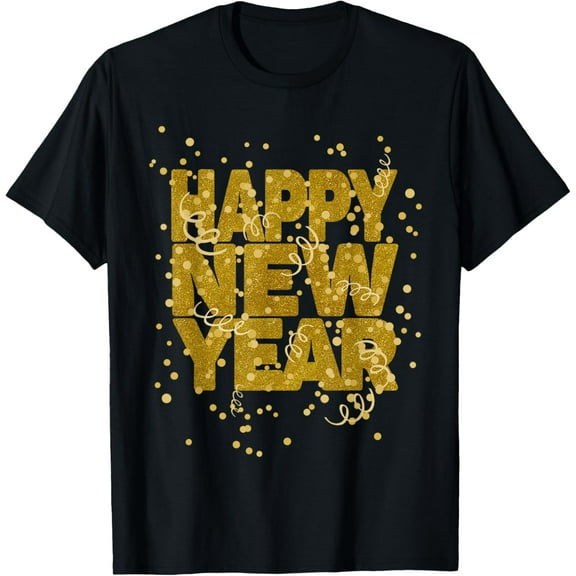 Happy New Year Confetti Fireworks New Year's Eve Party Outfit T-ShirtMen and women, Black T-shirt, size: Extra large
