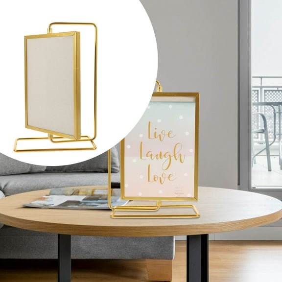FESTFENDS Rotating Picture Frame Stand 1Pcs Golden Iron for Bedroom 11.8x6.1x2.7in