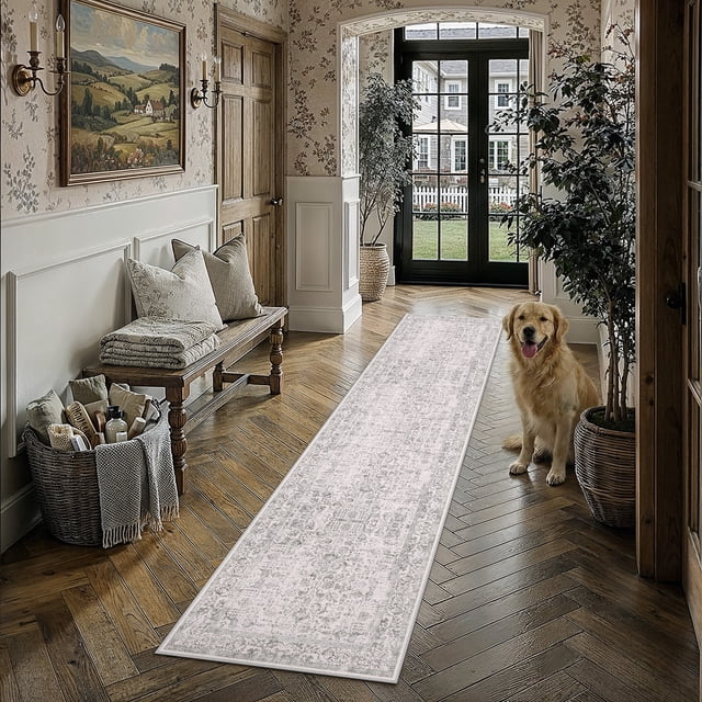 BERTHMEER 2'x6' Runner Rugs for Hallway Entryway Bathroom Bedroom Kitchen Non Slip Washable Vintage Oriental Traditional Runner Rugs,Gray