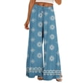 thumbnail image 2 of Bzdzmqm Women Plus Size High Waisted Palazzo Pants Flowy Floral Boho Lounge Trousers Vacation Beach Summer Casual Elastic Waist Wide Leg Trousers, Light Blue XL, 2 of 5