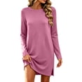 thumbnail image 2 of Casual Sweatshirt Dresses for Women Crewneck Long Sleeve Pullover Side Slit Oversized Loose Fit Dress, 2 of 9