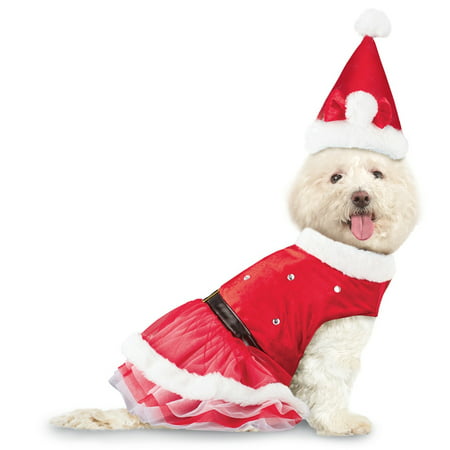 Mrs. Claus Christmas Dog Outfit with Santa Hat,
