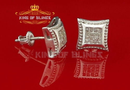 King of Bling's Aretes Para Hombre 925 White Silver 0.25ct Diamond Men's Stud Kite Earrings