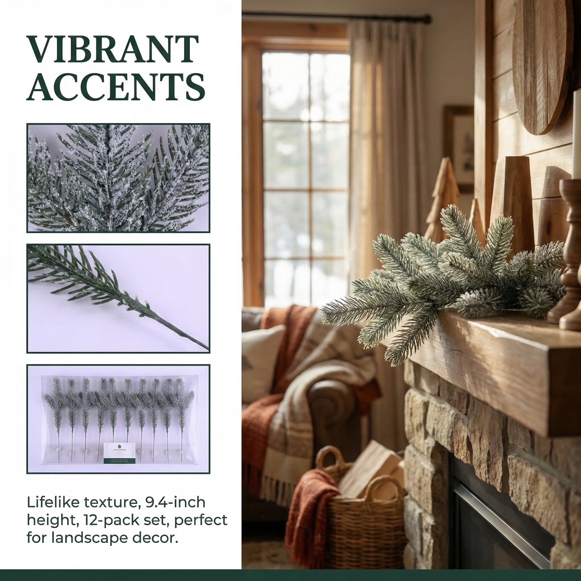 Unique Bargains 12pcs Artificial Fir Pine Branches Snowflake Green 9.4"