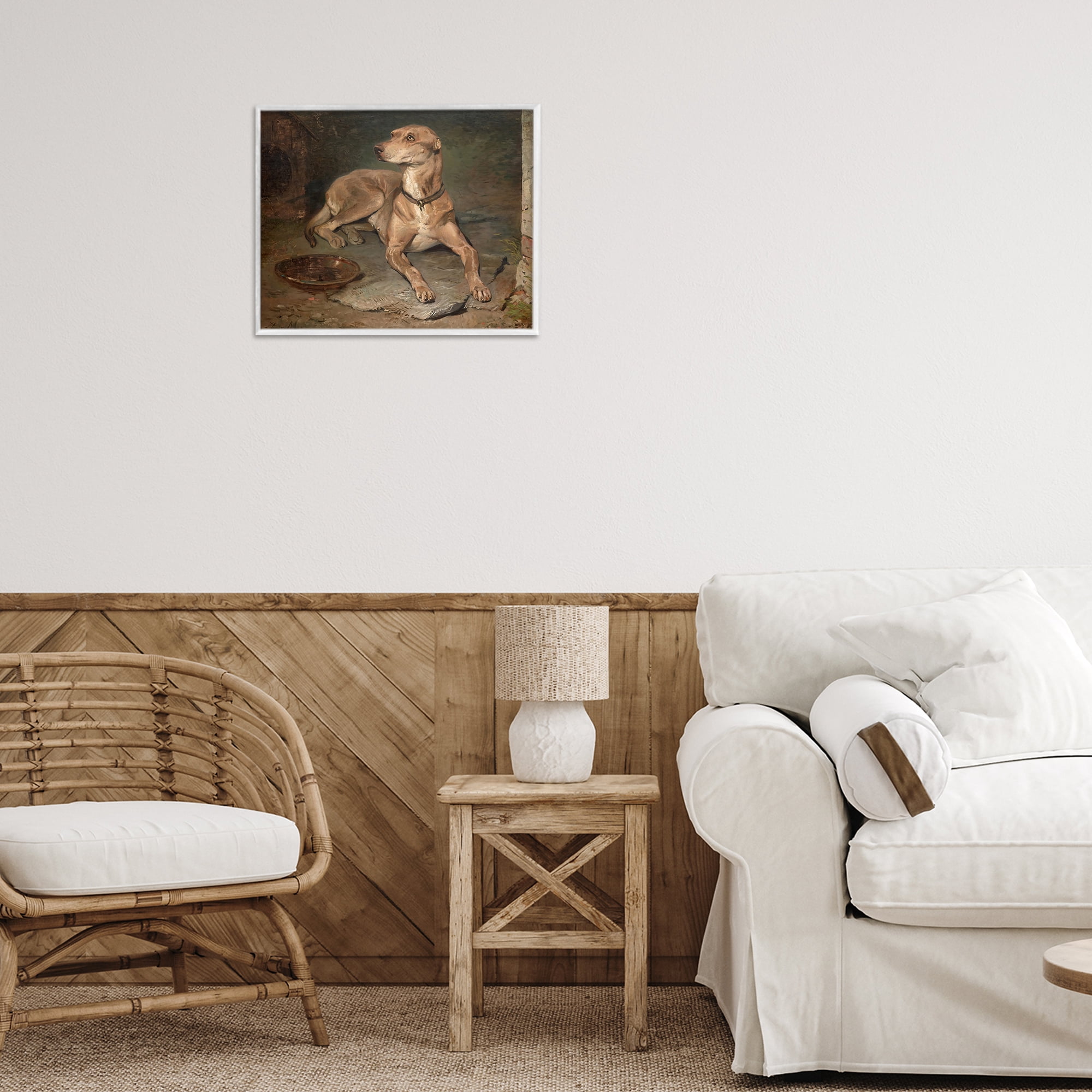 Stupell Industries Historical Dog & Bowl White Framed Giclee Art, design by Lil' Rue