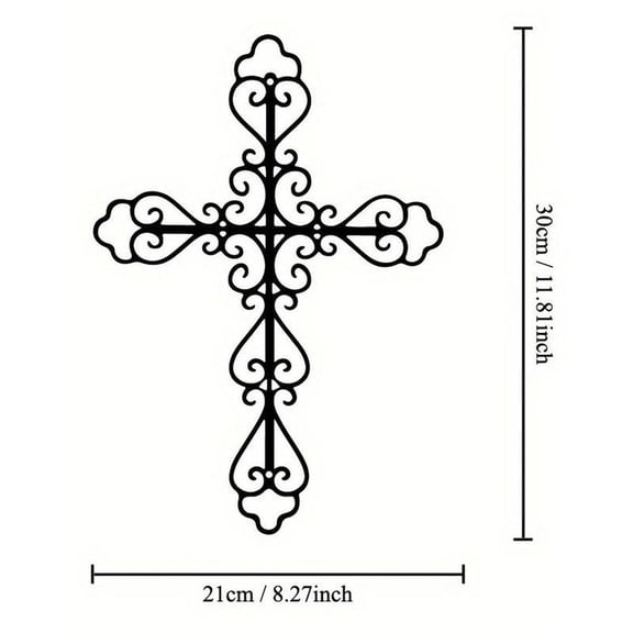 HELLOYOUNG 11.81in  Iron Figurine  Cross Wall Decor Metal Wall Art for Living Room Bedroom, Rustic Farmhouse Hanging Ornament, Unique Gift Vintage Home Decoration