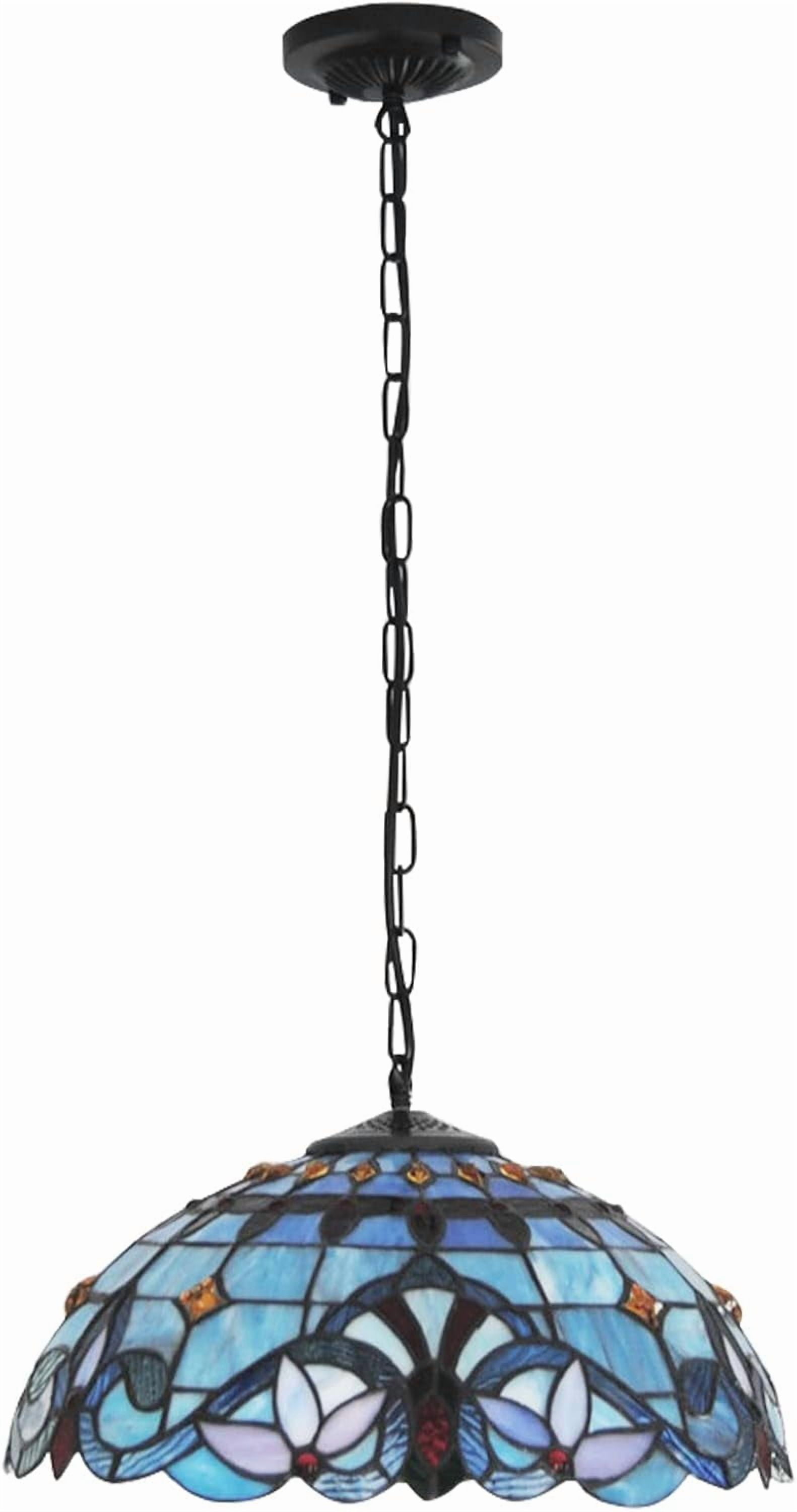 Tiffany Semi Flush Mount Ceiling Fixture Antique Baroque Stained Glass Ceiling Lighting Hanging Lamps Art Decor Pendant Light Fixtures for Dining Room Bedroom Living Room Hallway