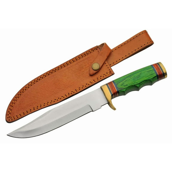 SZCO Supplies Wood Handle Grassland Outdoor Utility Tool with Leather Sheath, Green, 12.75" Length