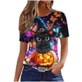 thumbnail image 4 of Haivin Halloween Printed Short Sleeve T-shirt for Women, Fun Graphic Design with Round Neck, Casual Comfort Fit for Halloween Festivities and Everyday Outfits, 4 of 5