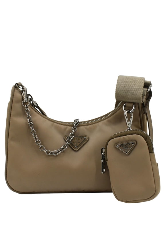 Pre-Owned PRADA Re-Edition 2005 Re-Nylon Shoulder Bag Beige