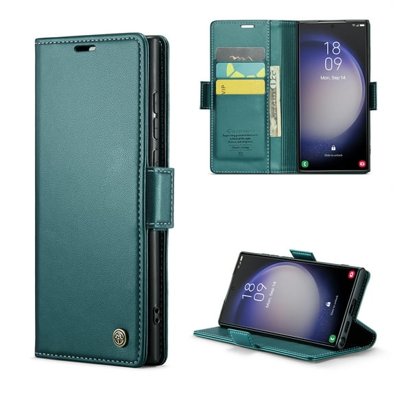 ELEHOLD Wallet Case For Google Pixel 8 Pro,Premium Leather Case wih RFID Blocking Function Card Slots Kickstand Magnetic Clasp Shockproof Cover for Men Women,Green