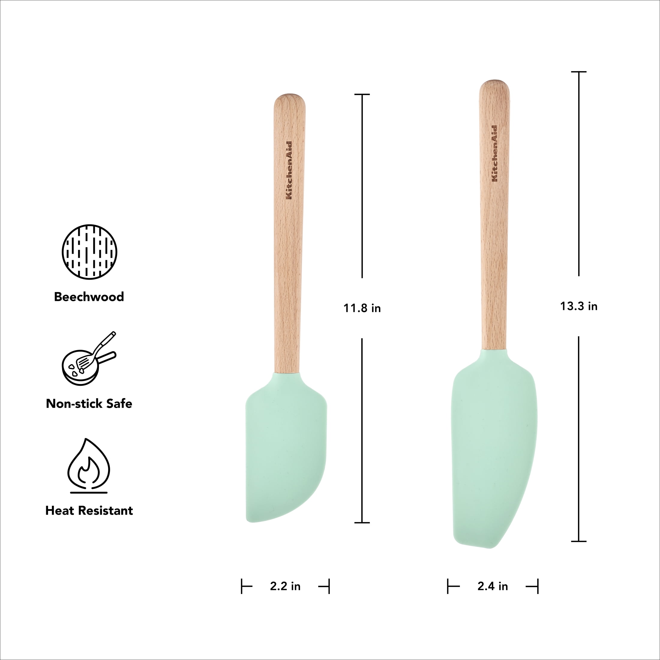 KitchenAid 2-Piece Silicone Mixing Spatula and Scraper Set for Cooking, Spearmint