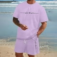 thumbnail image 2 of Purple Shorts Set —— Men's Letter City Round-Neck Short-Sleeved T-shirt and Shorts Set with All Print Shirt and Quarter Pants Set, 2 of 5