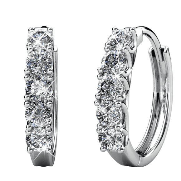 Cate & Chloe Bethany Boucles d'Oreilles Créoles 15 mm Plaquées Or Blanc 18k avec Cristaux Swarovski pour Femmes