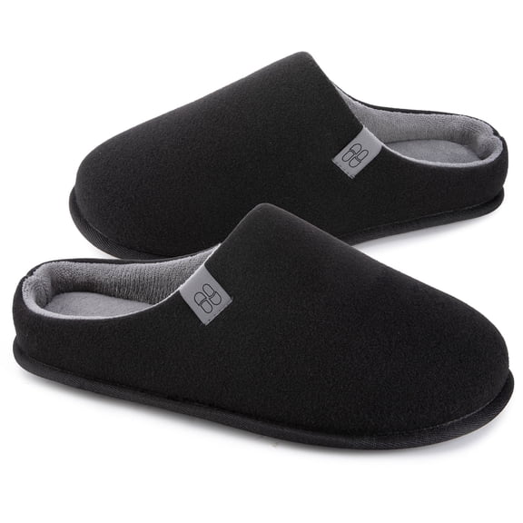 HomeTop Men's Father's Day Gift Wool-like Slip-on Slippers with Coral Fleece Lining and Non-Slip Sole