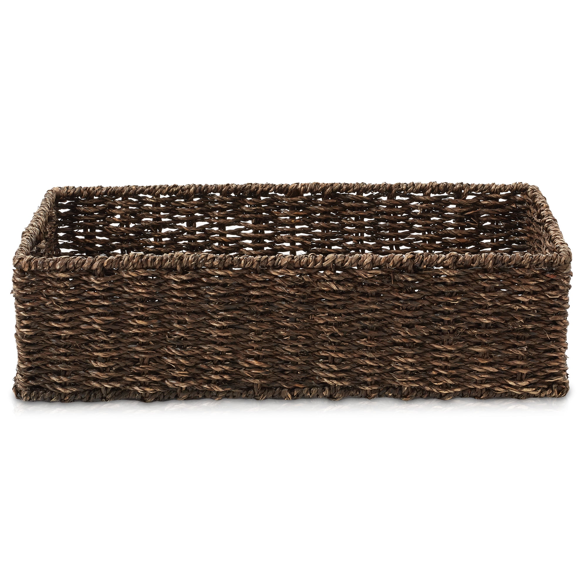 Casafield Bathroom Storage Baskets - Set of 2, Espresso - Seagrass, 16" W  x 6.75" D x 4.25" H, Woven Toilet Paper, Tissue, Shelving Bins