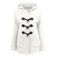 thumbnail image 1 of Winter Coats For Women Solid Color Horn Buttons Cardigan Padded Hooded Coat Jacket Overcoat, 1 of 4