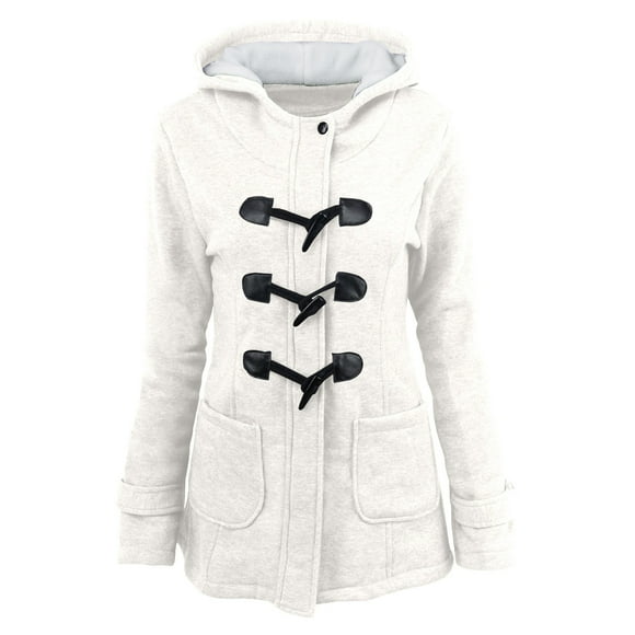 EQWLJWE Duffle Wool Coats Women Plus Size with Hood Clearance Hooded Coat for Women Zip Winter Warm Coat Long Sleeve Horn Buttons Outwear Teen Girls Zip up Jacket