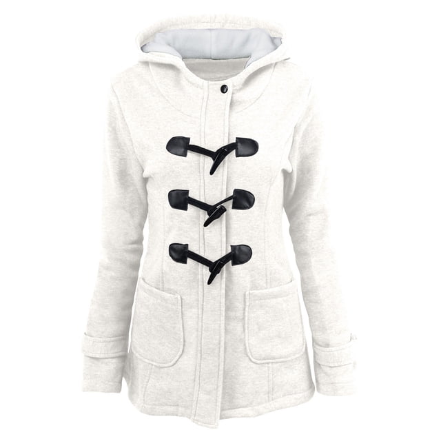 Winter Coats For Women Solid Color Horn Buttons Cardigan Padded Hooded Coat Jacket Overcoat