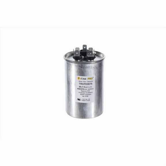 Packard Titan Pro Run Capacitor, Round, 35 7.5 Mfd, 370V-440V, TRCFD3575